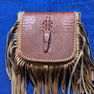Montana West Brown Croc-Embossed Fringe Crossbody Bag